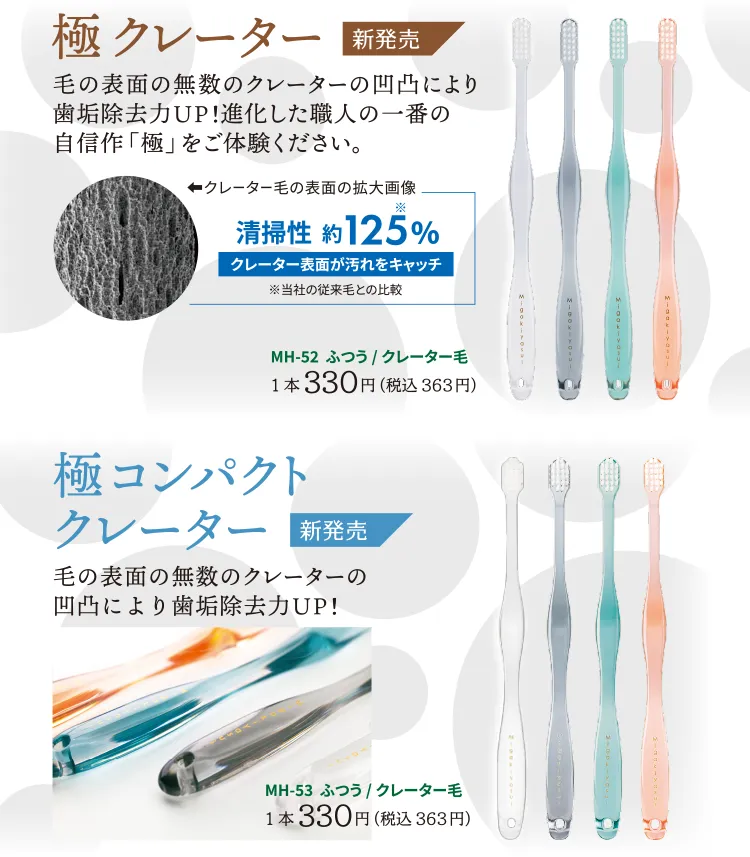 「みがきやすい」歯ブラシ極　クレーター毛